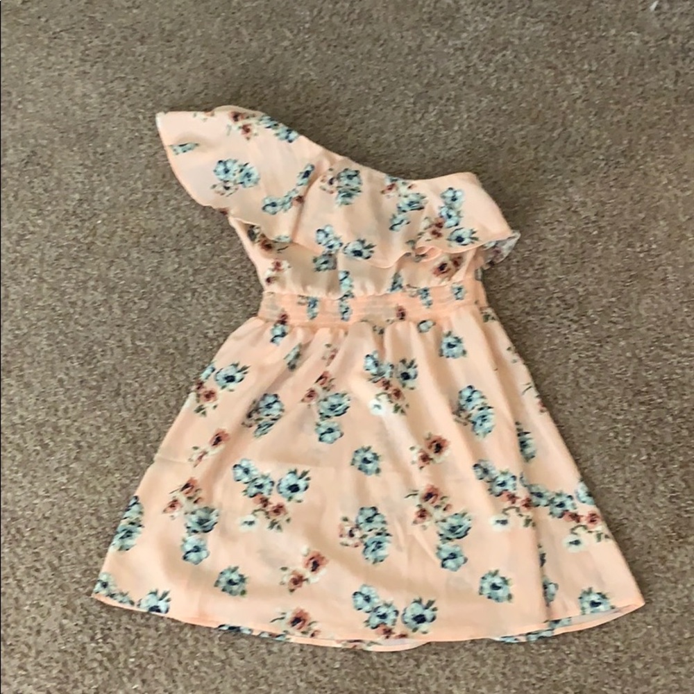 Pink and Floral Dress - One Shoulder